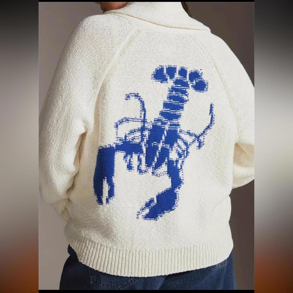 Blue and Cream Lobster Print Sweater-NWT - Picture 3 of 7